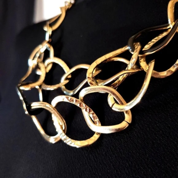 Organic Gold Tone Link Double Strand Necklace - Picture 2 of 6